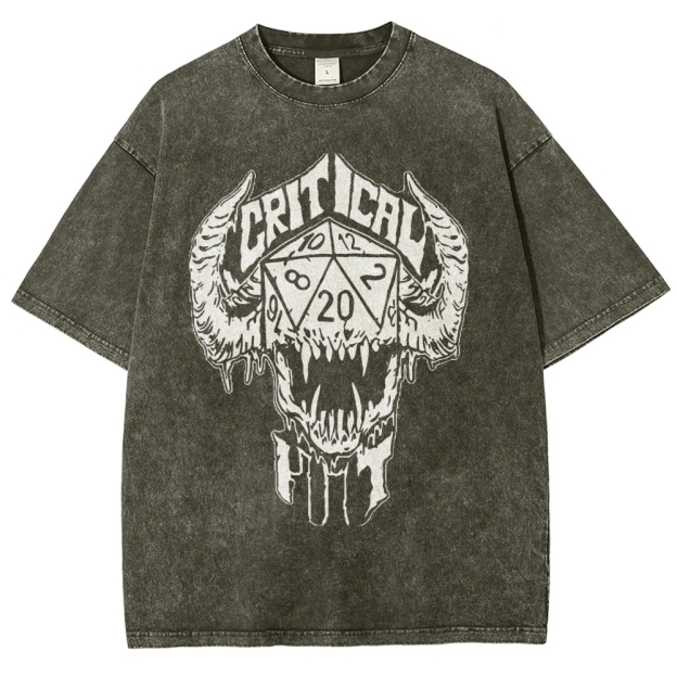 Critical Hit D20 Demon Skull Graphic Washed T-Shirt