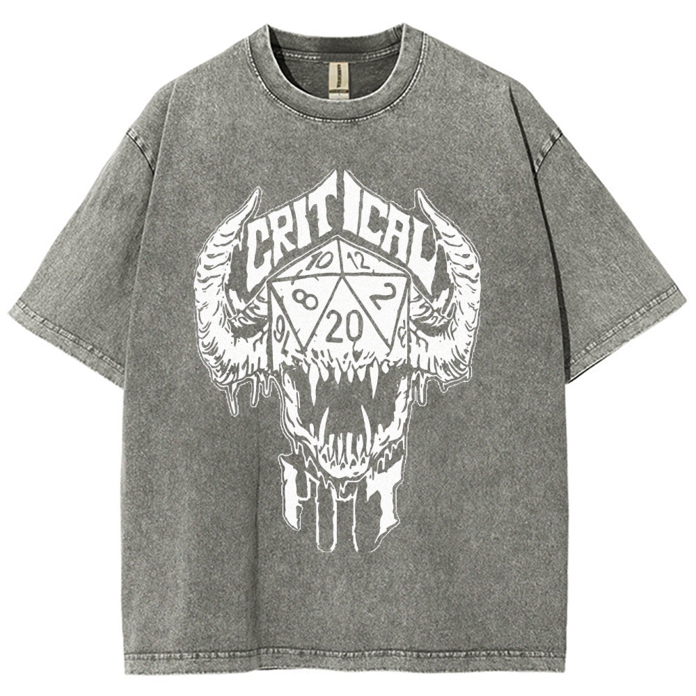 Critical Hit D20 Demon Skull Graphic Washed T-Shirt