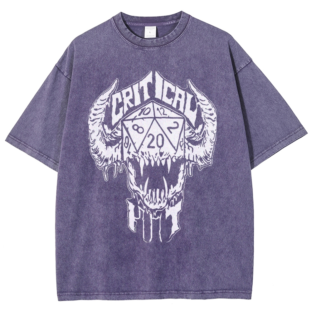Critical Hit D20 Demon Skull Graphic Washed T-Shirt