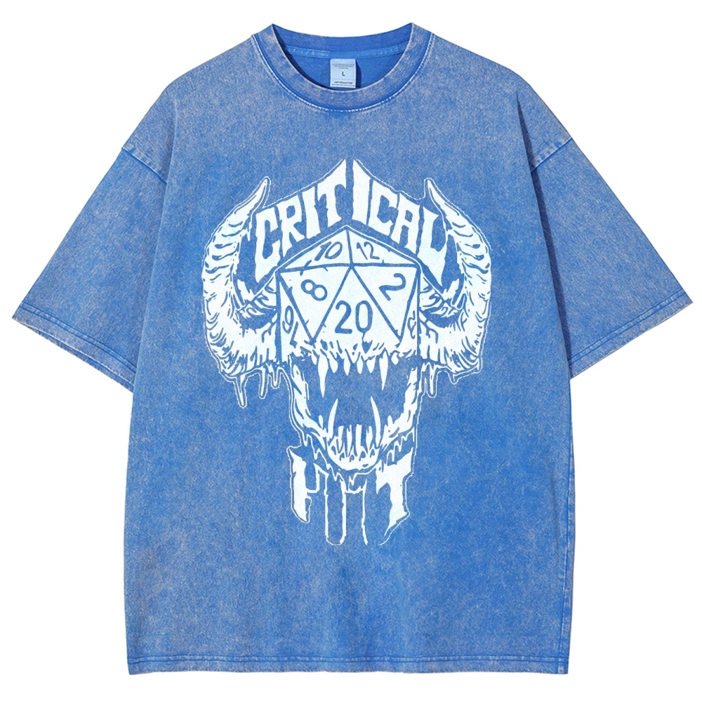 Critical Hit D20 Demon Skull Graphic Washed T-Shirt