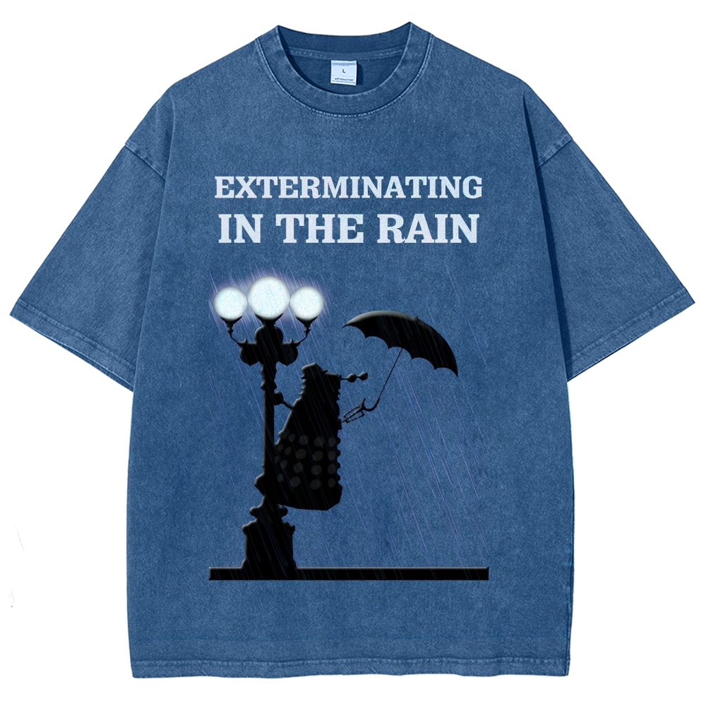 Exterminating in the Rain Silhouette Graphic Washed T-Shirt