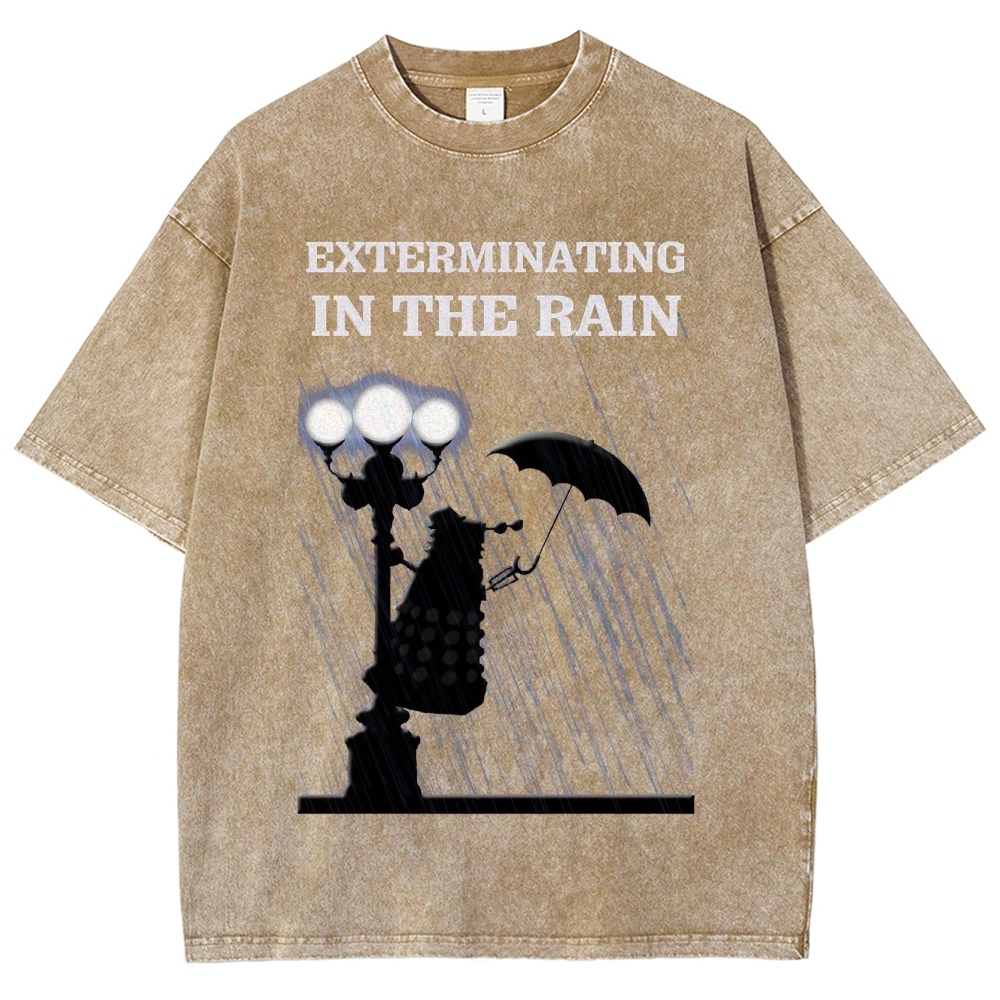 Exterminating in the Rain Silhouette Graphic Washed T-Shirt
