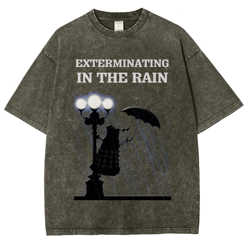 Exterminating in the Rain Silhouette Graphic Washed T-Shirt