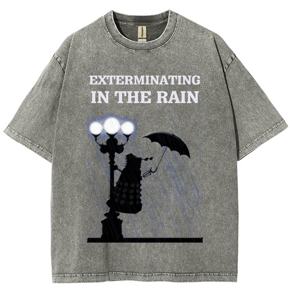 Exterminating in the Rain Silhouette Graphic Washed T-Shirt