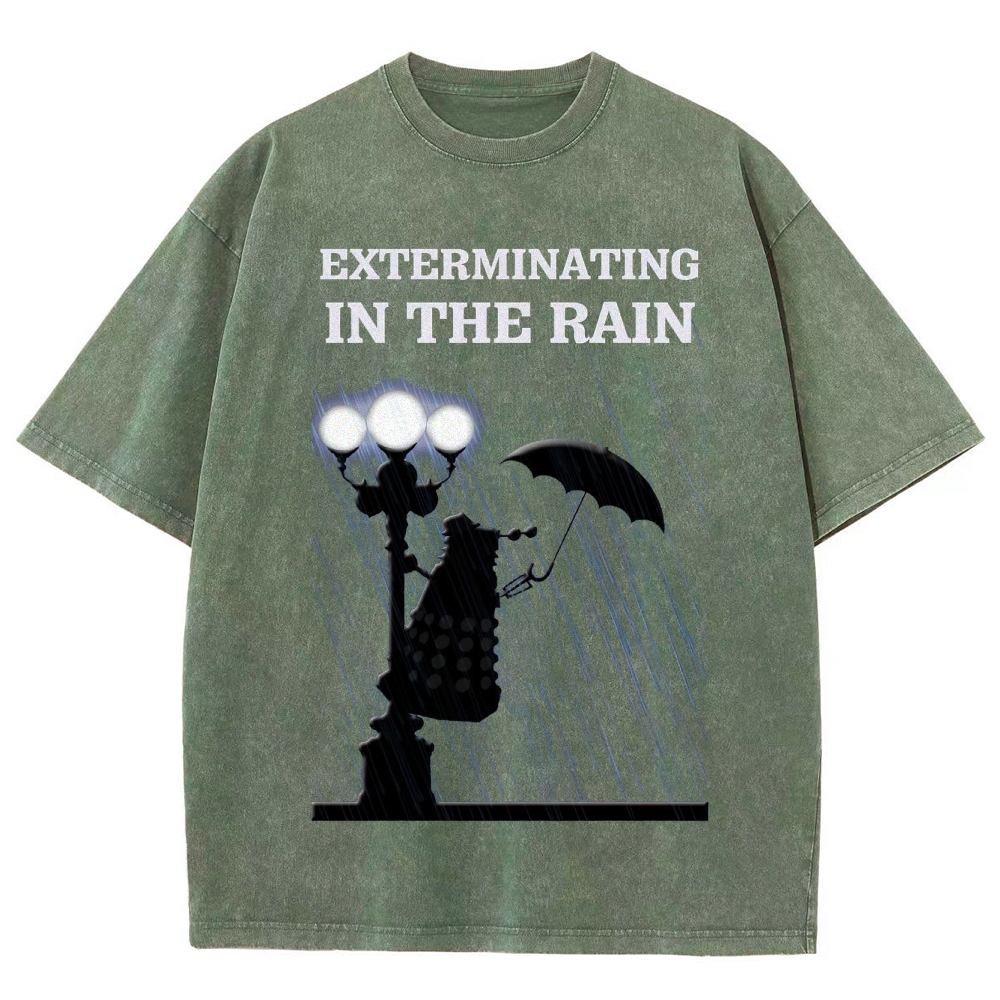 Exterminating in the Rain Silhouette Graphic Washed T-Shirt