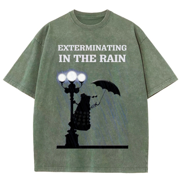 Exterminating in the Rain Silhouette Graphic Washed T-Shirt