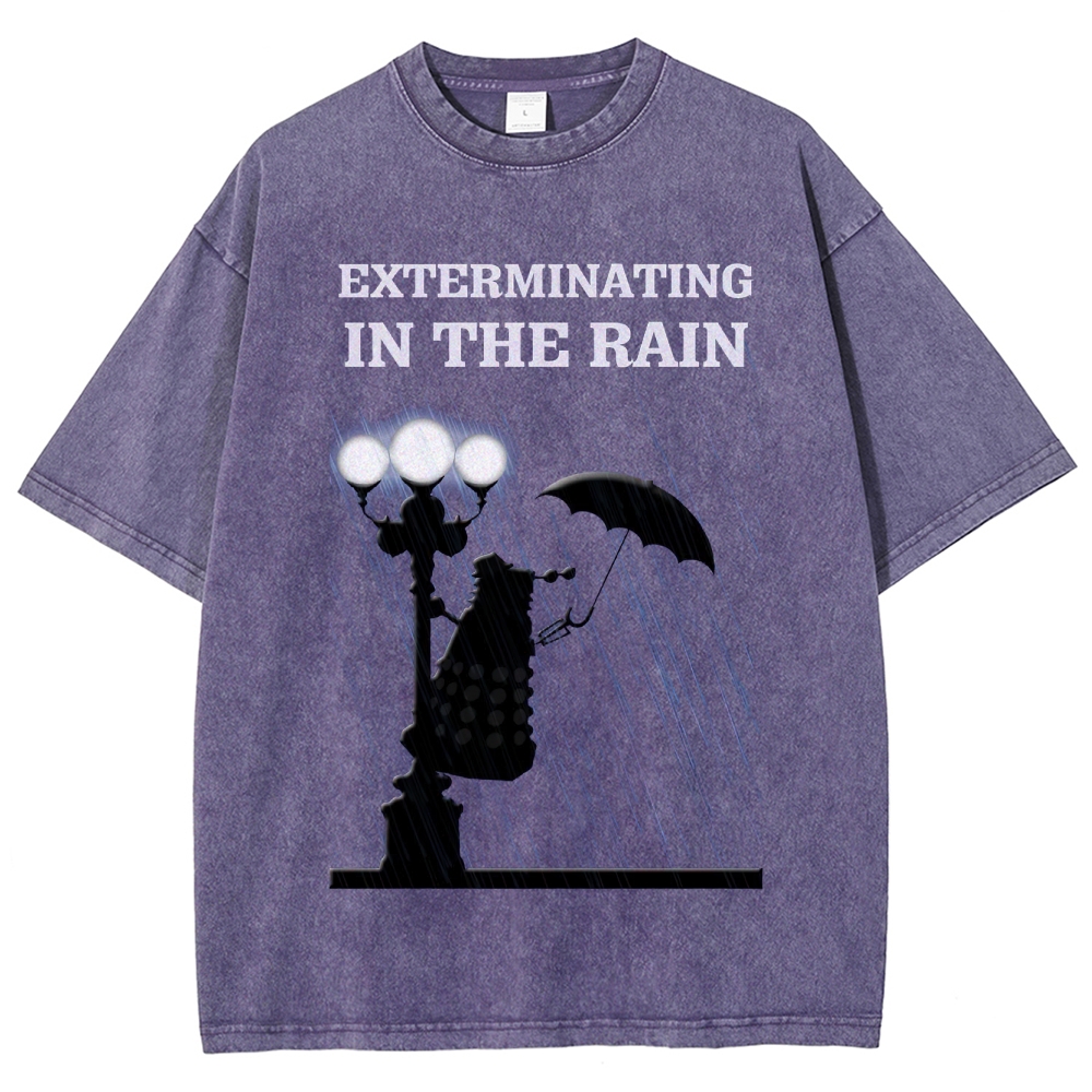 Exterminating in the Rain Silhouette Graphic Washed T-Shirt