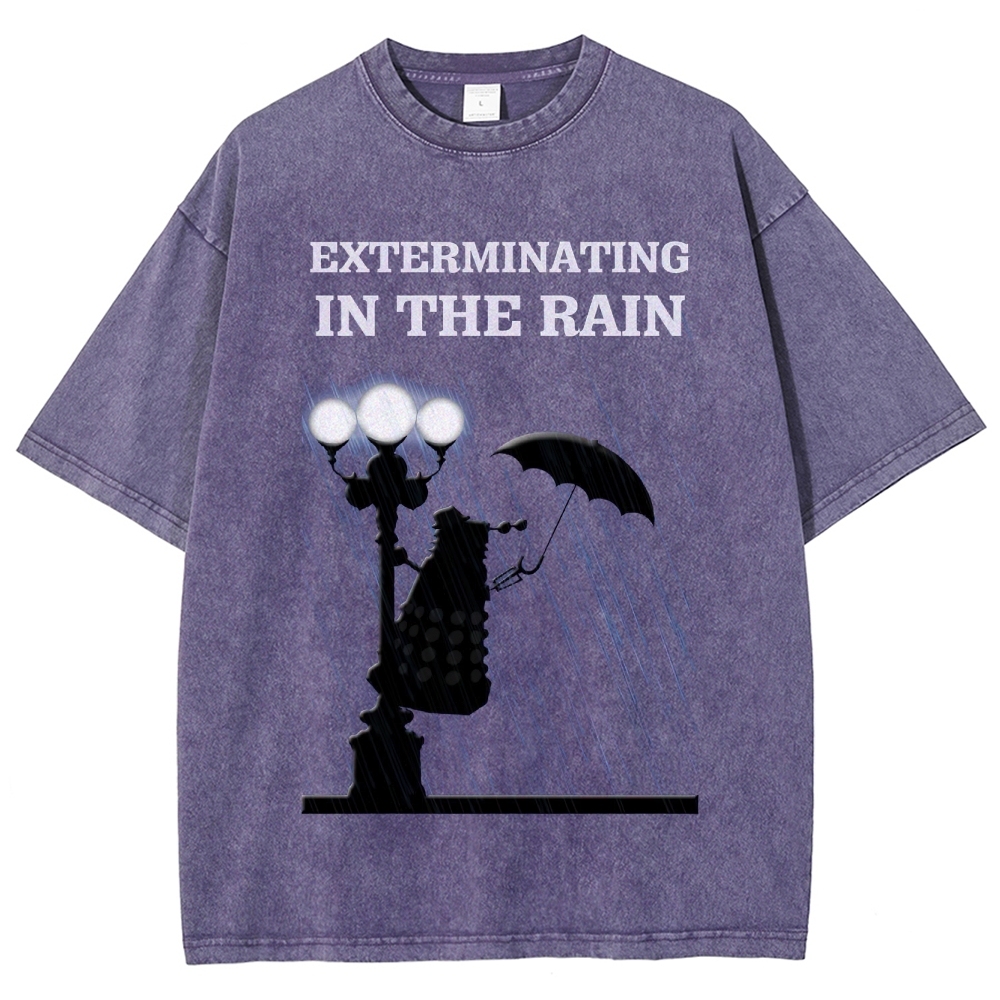 Exterminating in the Rain Silhouette Graphic Washed T-Shirt
