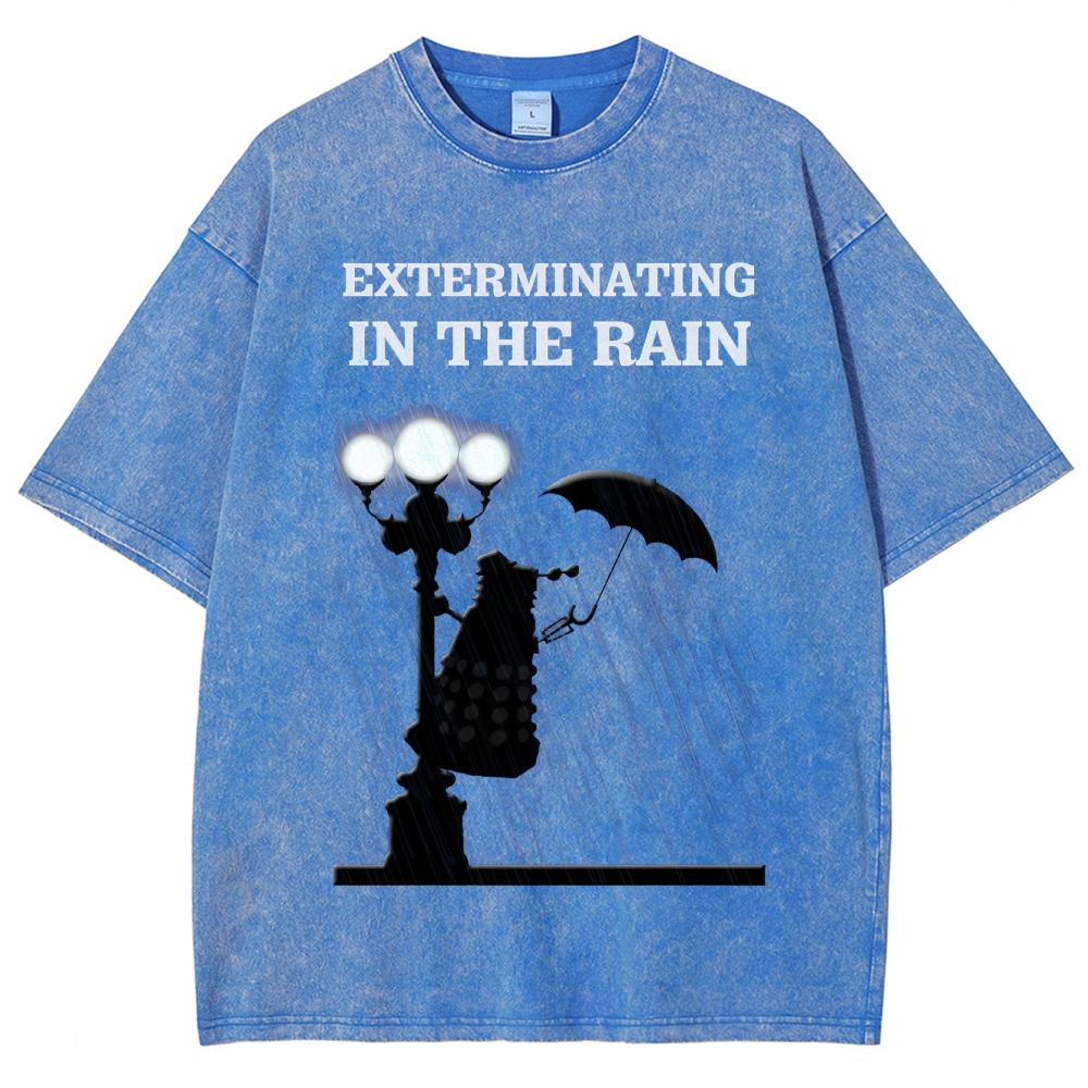 Exterminating in the Rain Silhouette Graphic Washed T-Shirt