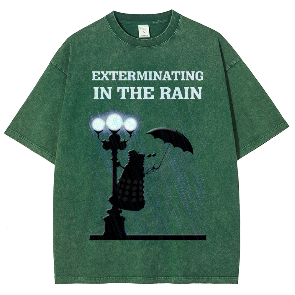 Exterminating in the Rain Silhouette Graphic Washed T-Shirt