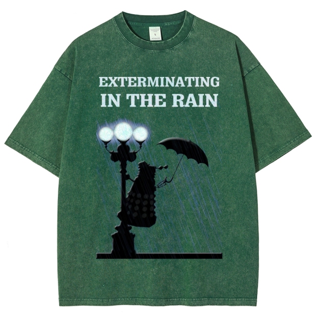 Exterminating in the Rain Silhouette Graphic Washed T-Shirt