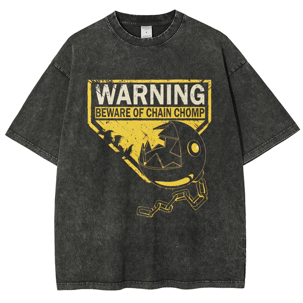 Beware of Chain Chomp Warning Graphic Washed T-Shirt