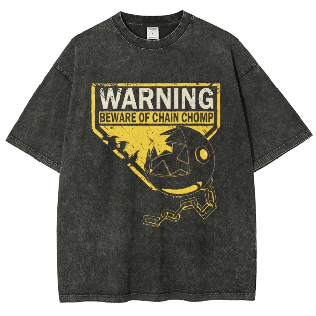 Beware of Chain Chomp Warning Graphic Washed T-Shirt
