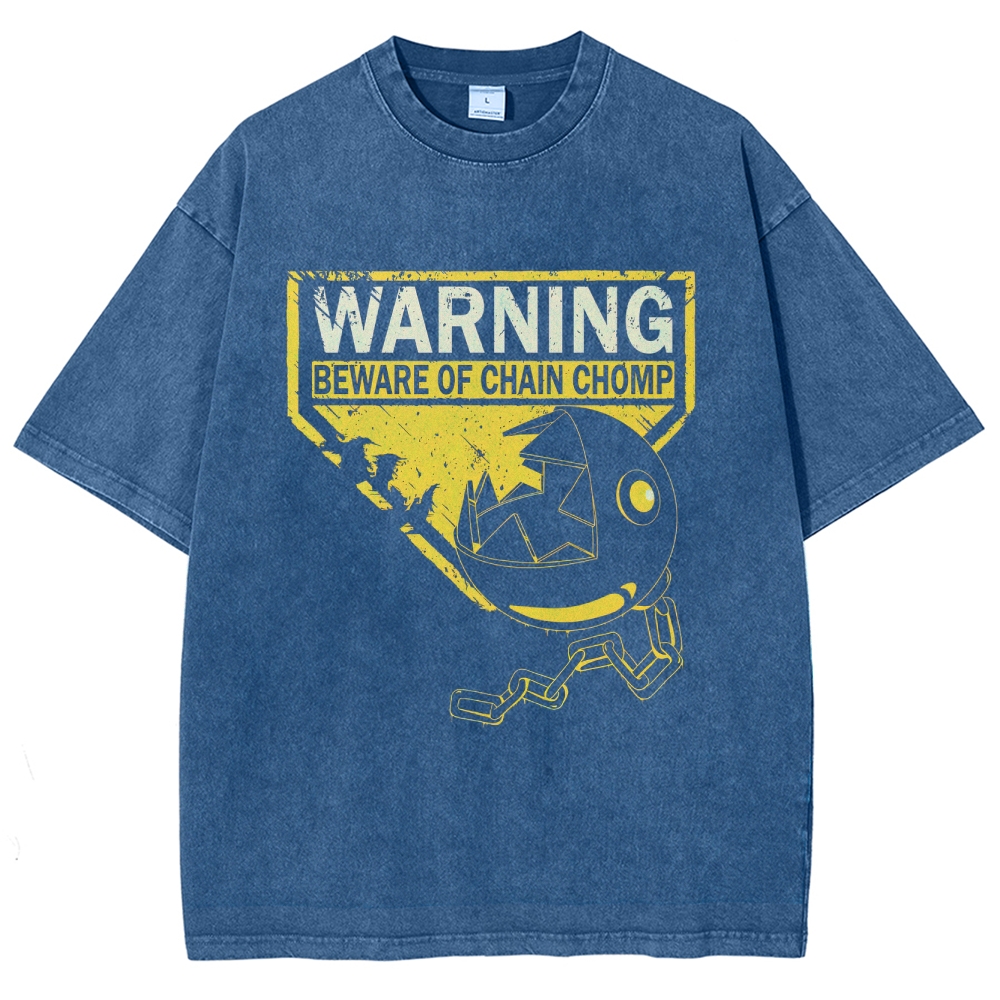 Beware of Chain Chomp Warning Graphic Washed T-Shirt