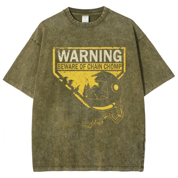 Beware of Chain Chomp Warning Graphic Washed T-Shirt