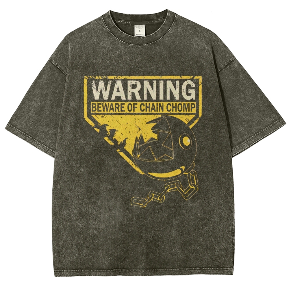 Beware of Chain Chomp Warning Graphic Washed T-Shirt
