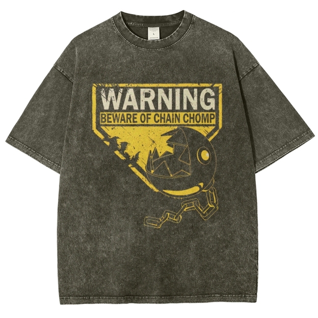 Beware of Chain Chomp Warning Graphic Washed T-Shirt