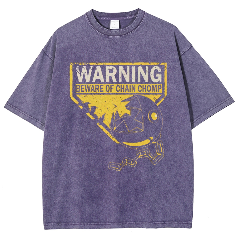 Beware of Chain Chomp Warning Graphic Washed T-Shirt