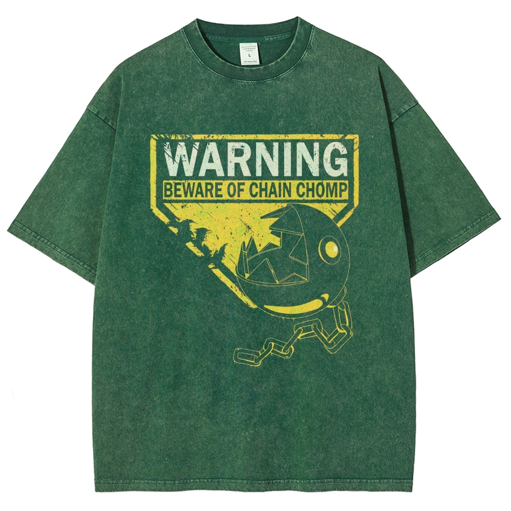 Beware of Chain Chomp Warning Graphic Washed T-Shirt