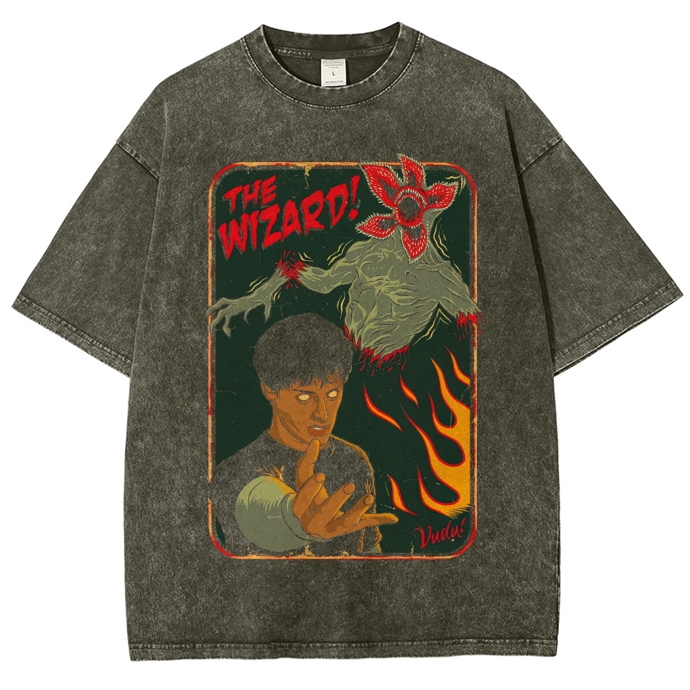 The Wizard! Vintage Horror Graphic Washed T-Shirt