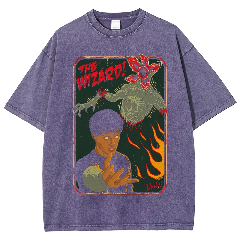 The Wizard! Vintage Horror Graphic Washed T-Shirt