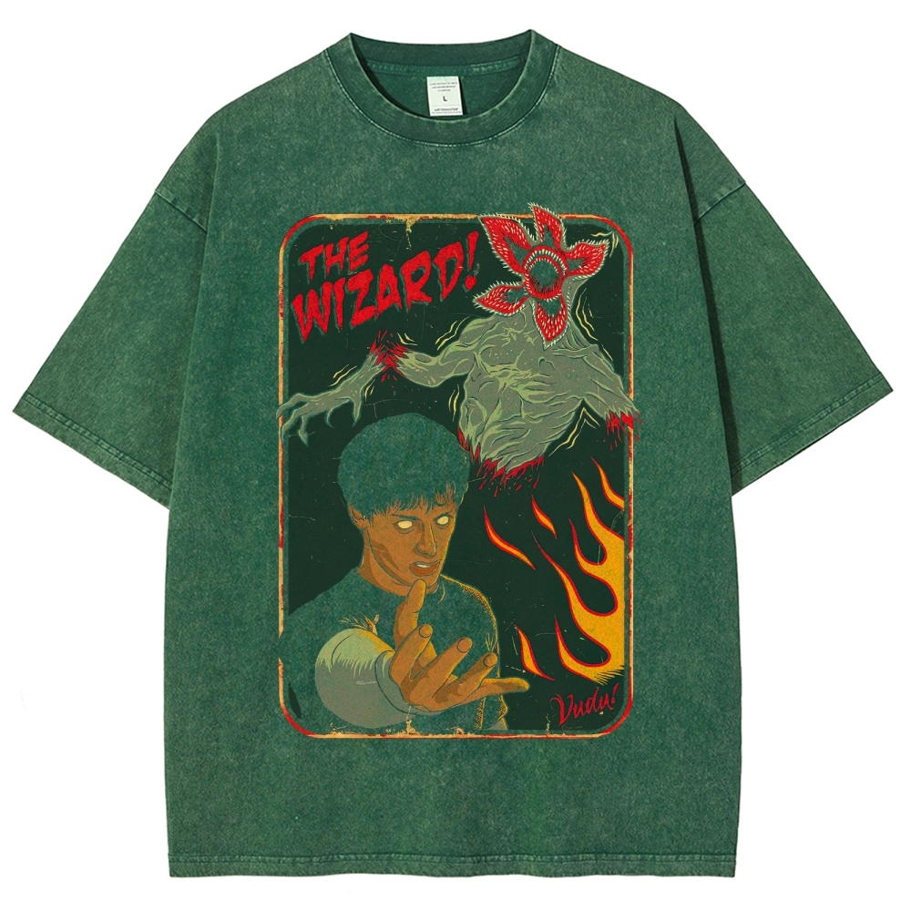 The Wizard! Vintage Horror Graphic Washed T-Shirt