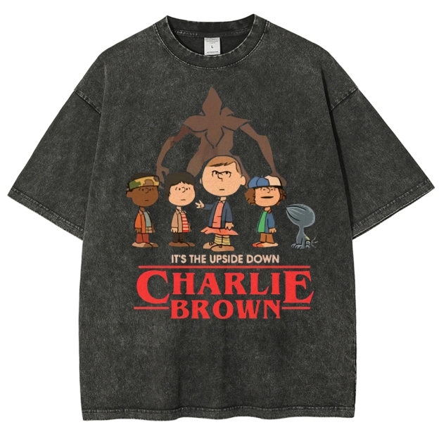 Upside Down Charlie Brown Graphic Washed T-Shirt