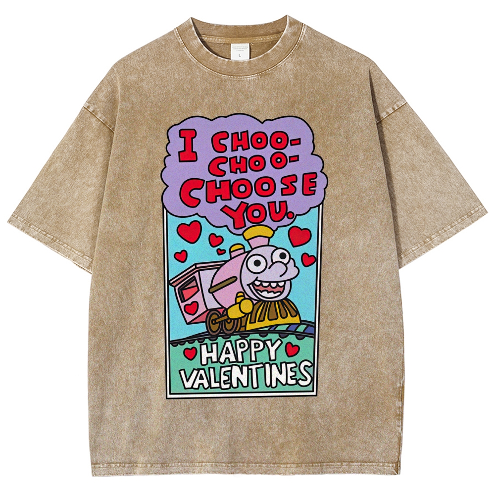 I Choo-Choo-Choose You Valentine Graphic Washed T-Shirt