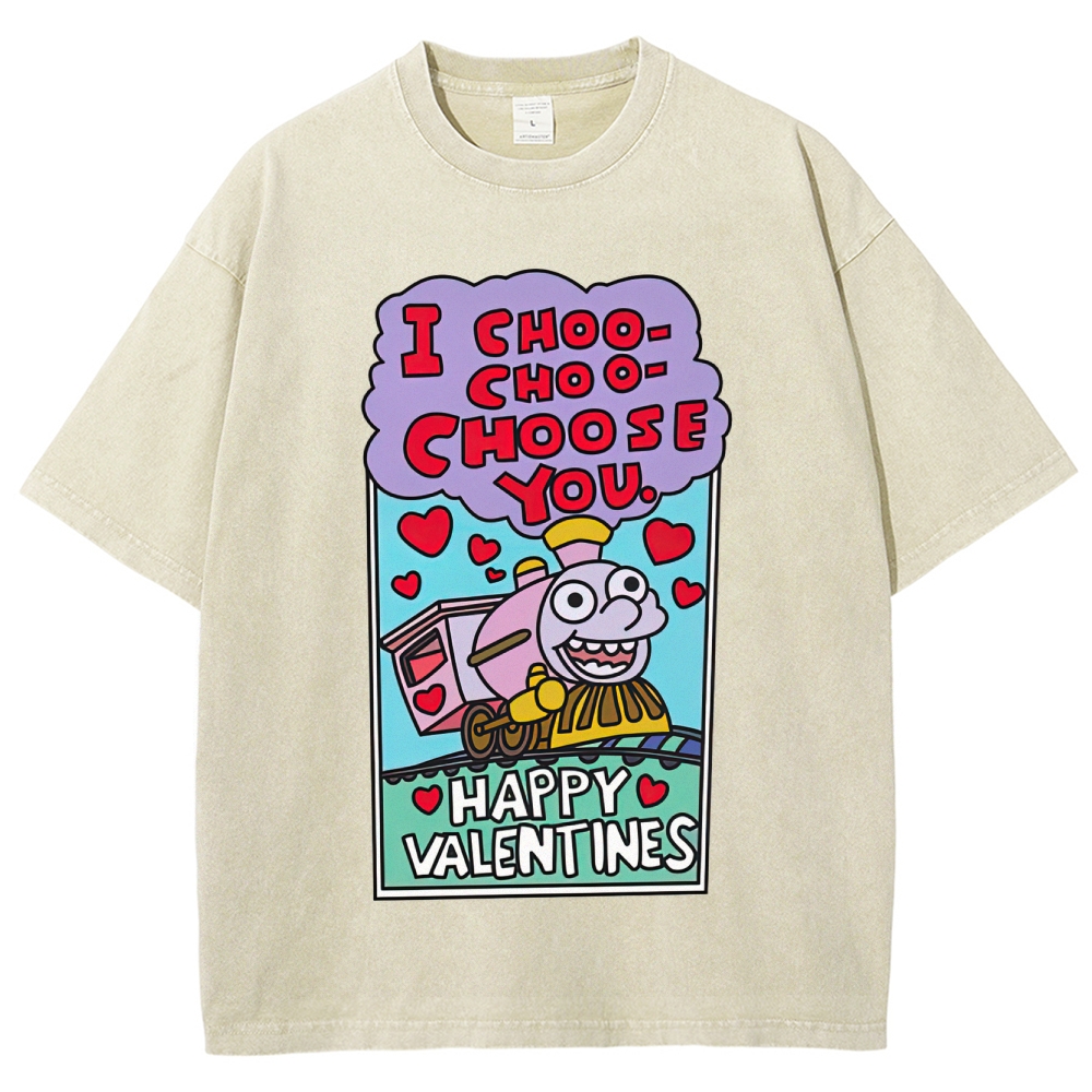 I Choo-Choo-Choose You Valentine Graphic Washed T-Shirt