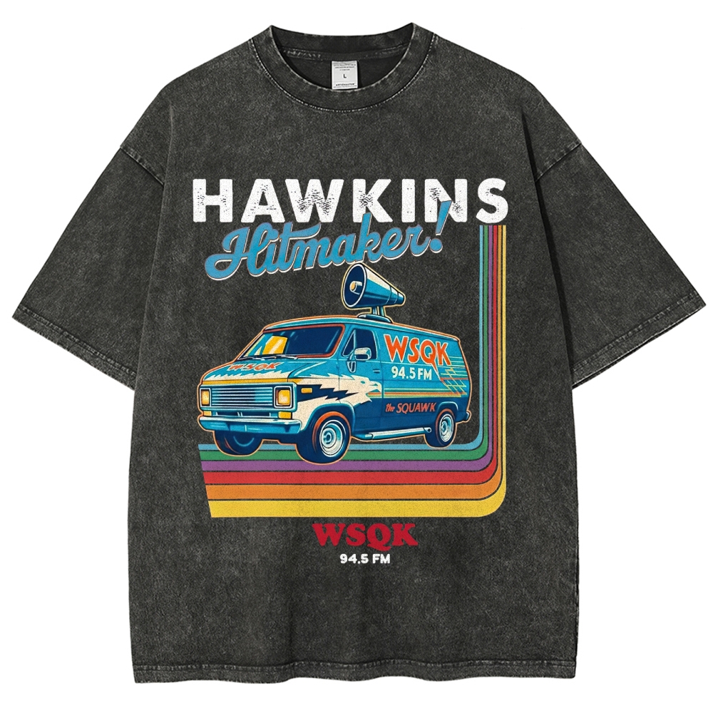WSQK 94.5 FM Hawkins Hitmaker Van Graphic Washed T-Shirt