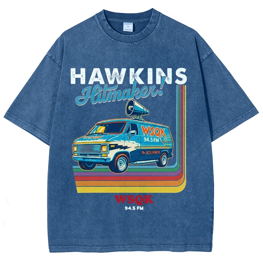 WSQK 94.5 FM Hawkins Hitmaker Van Graphic Washed T-Shirt