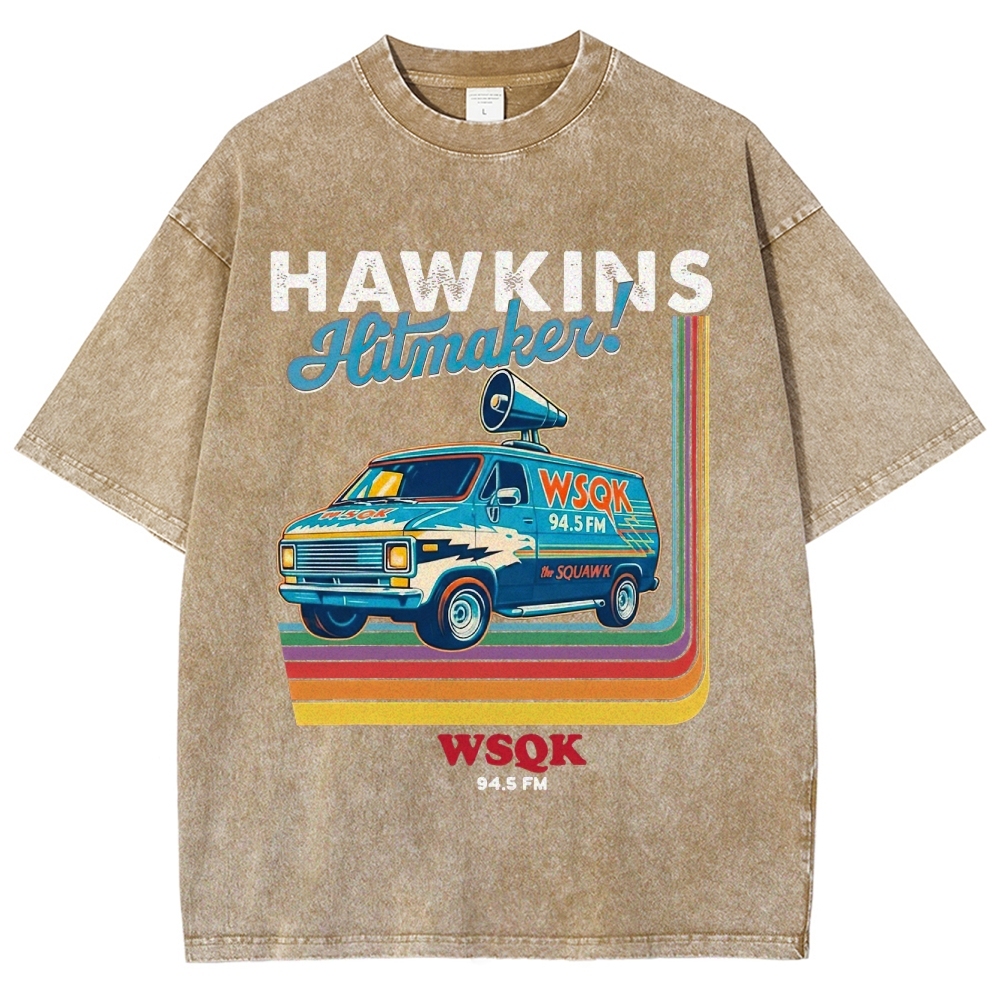 WSQK 94.5 FM Hawkins Hitmaker Van Graphic Washed T-Shirt