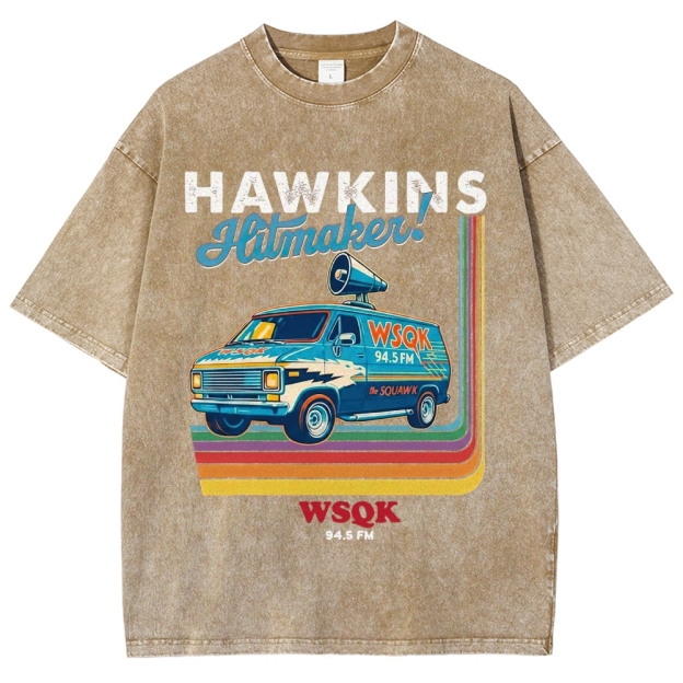WSQK 94.5 FM Hawkins Hitmaker Van Graphic Washed T-Shirt