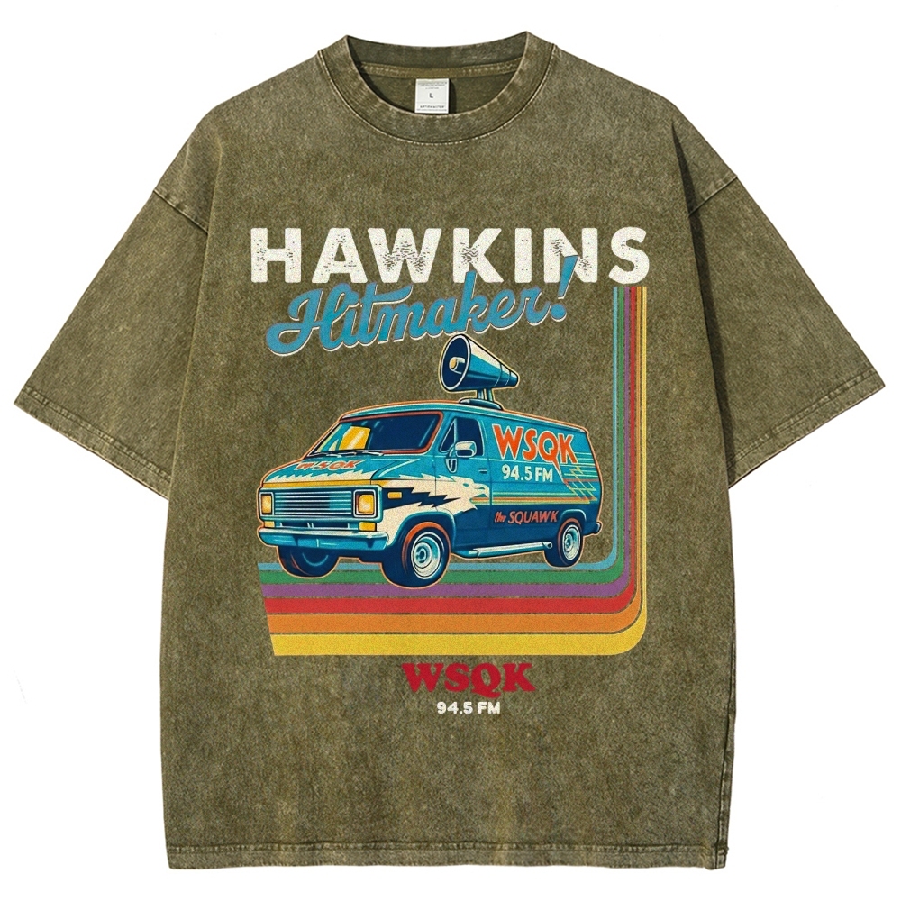 WSQK 94.5 FM Hawkins Hitmaker Van Graphic Washed T-Shirt