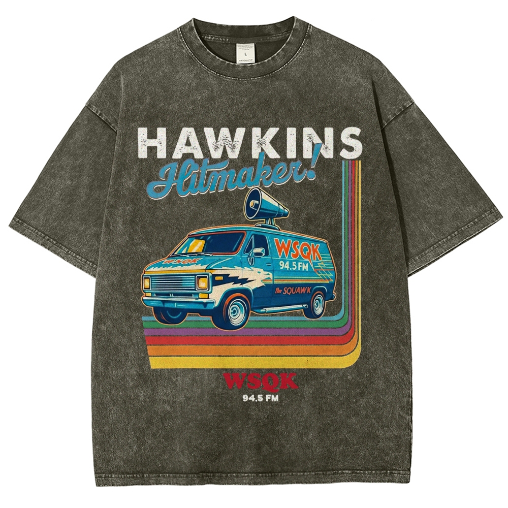 WSQK 94.5 FM Hawkins Hitmaker Van Graphic Washed T-Shirt