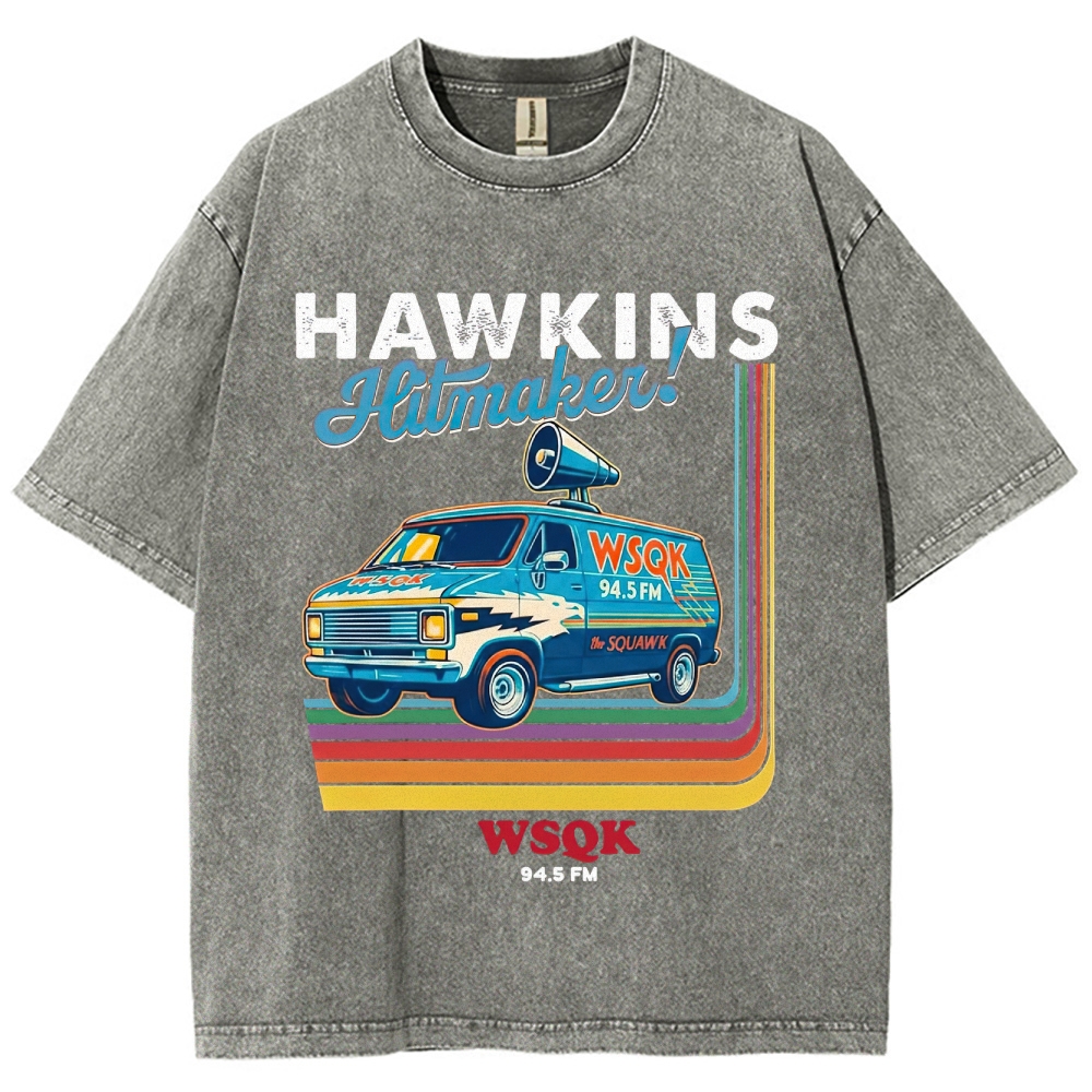 WSQK 94.5 FM Hawkins Hitmaker Van Graphic Washed T-Shirt