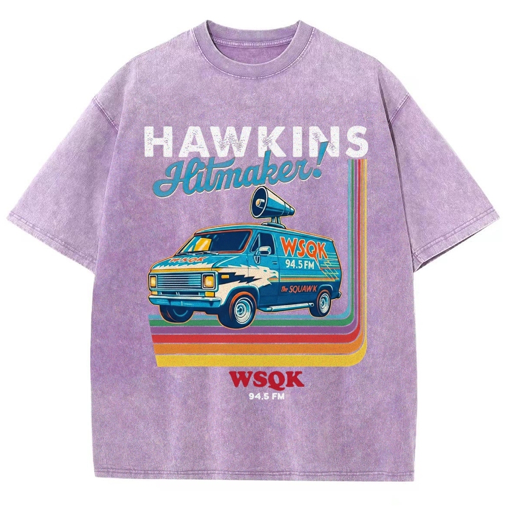 WSQK 94.5 FM Hawkins Hitmaker Van Graphic Washed T-Shirt