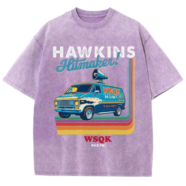WSQK 94.5 FM Hawkins Hitmaker Van Graphic Washed T-Shirt