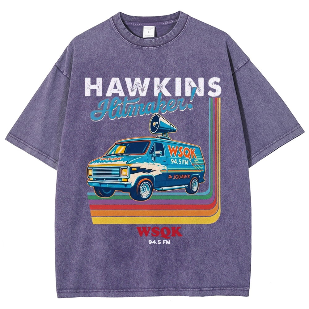 WSQK 94.5 FM Hawkins Hitmaker Van Graphic Washed T-Shirt