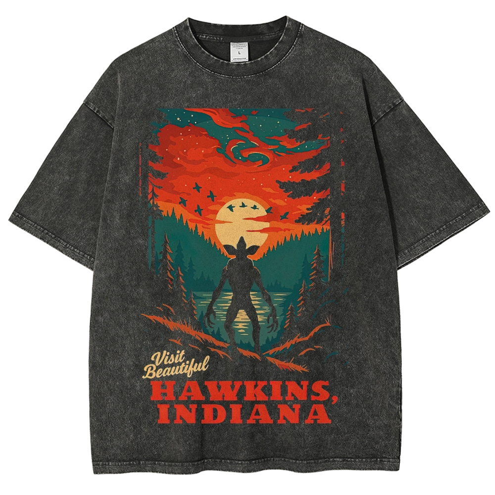 Visit Beautiful Hawkins Indiana Graphic Washed T-Shirt