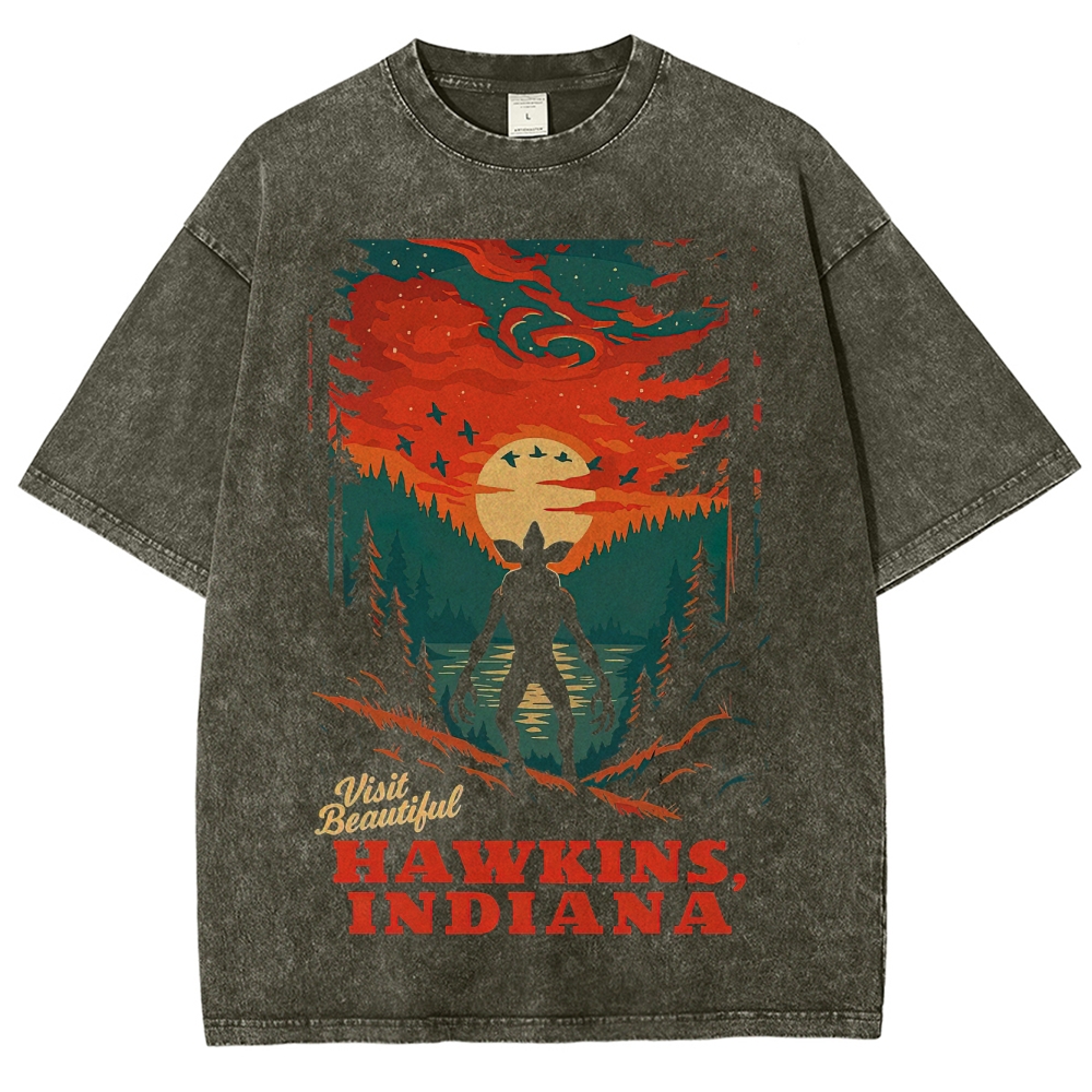 Visit Beautiful Hawkins Indiana Graphic Washed T-Shirt