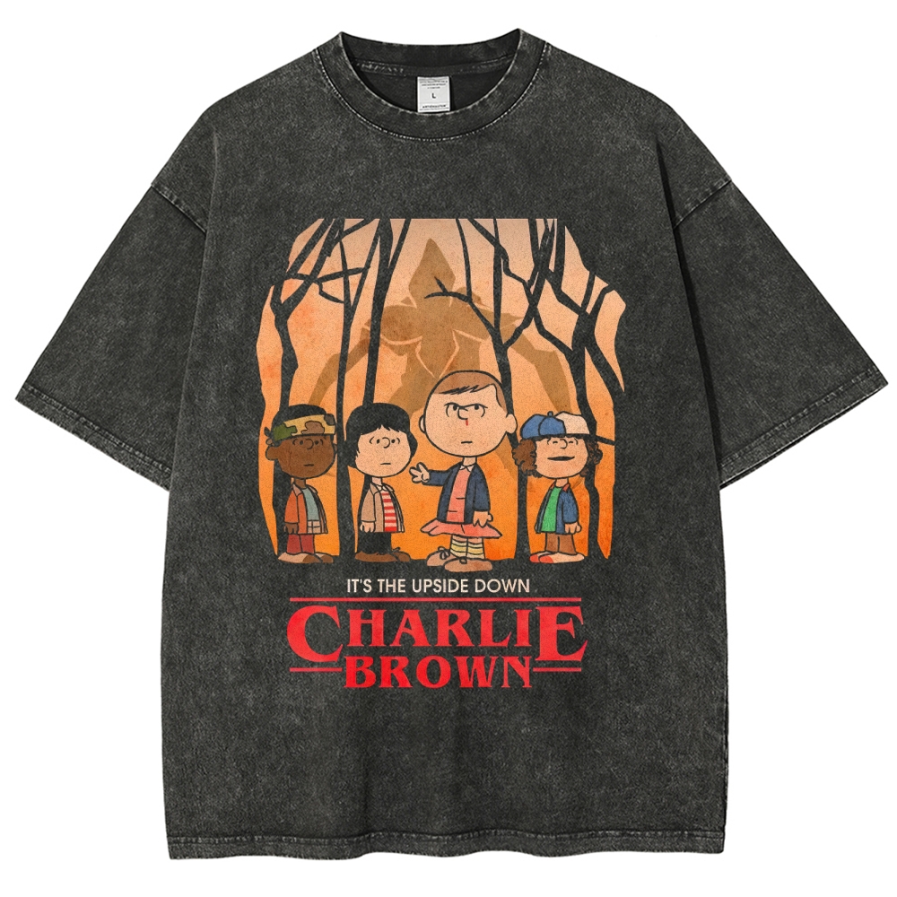 Upside Down Charlie Brown Crew Graphic Washed T-Shirt