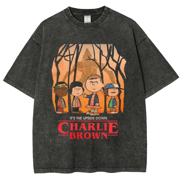 Upside Down Charlie Brown Crew Graphic Washed T-Shirt