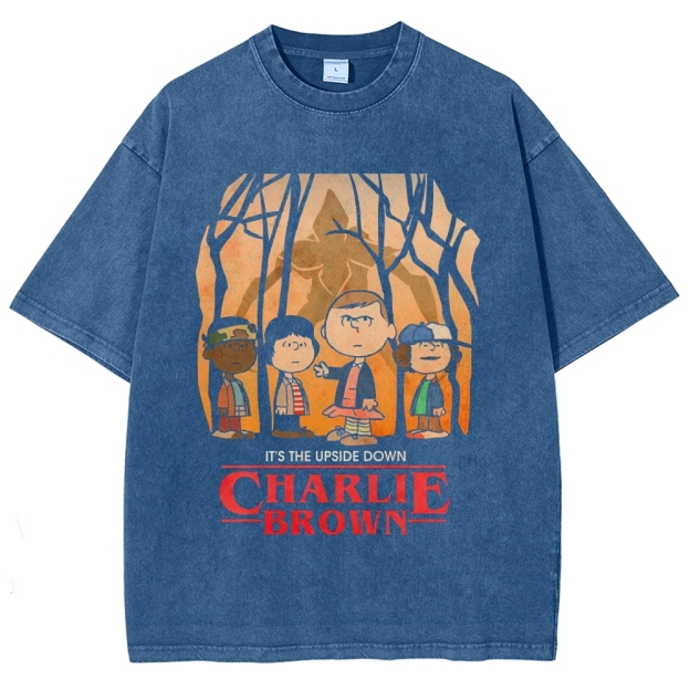 Upside Down Charlie Brown Crew Graphic Washed T-Shirt