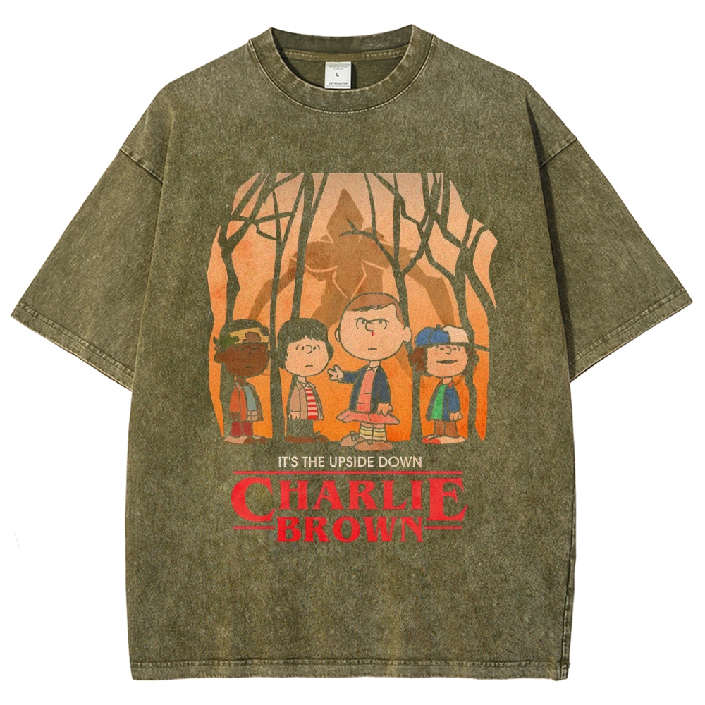 Upside Down Charlie Brown Crew Graphic Washed T-Shirt