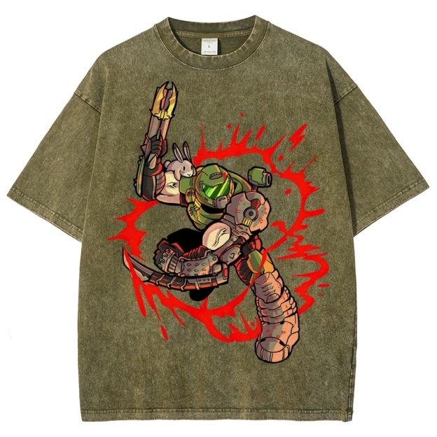 Armored Warrior & Bunny Companion Graphic Washed T-Shirt