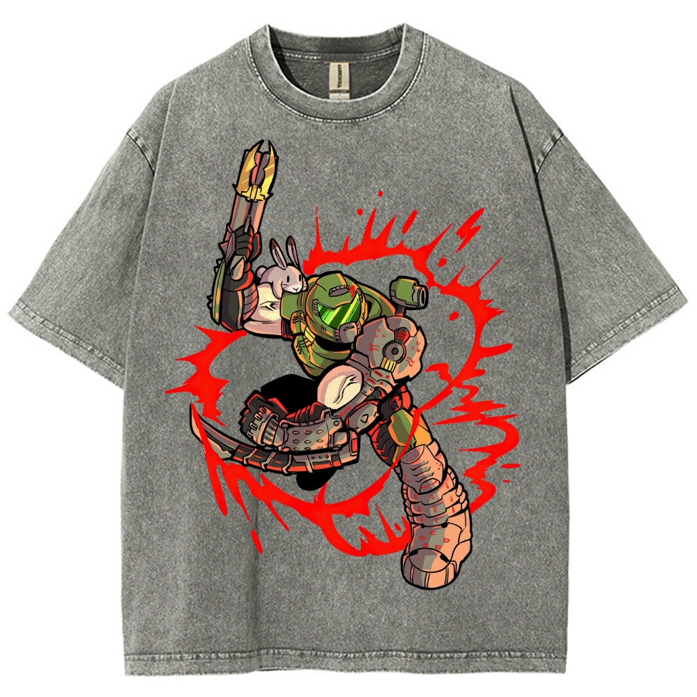 Armored Warrior & Bunny Companion Graphic Washed T-Shirt