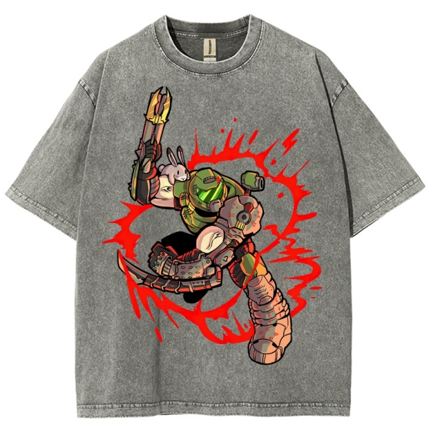 Armored Warrior & Bunny Companion Graphic Washed T-Shirt