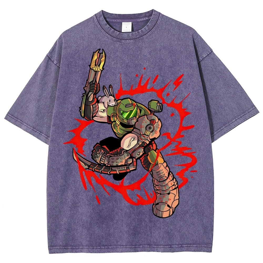 Armored Warrior & Bunny Companion Graphic Washed T-Shirt