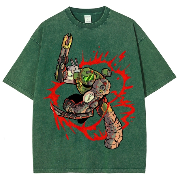 Armored Warrior & Bunny Companion Graphic Washed T-Shirt